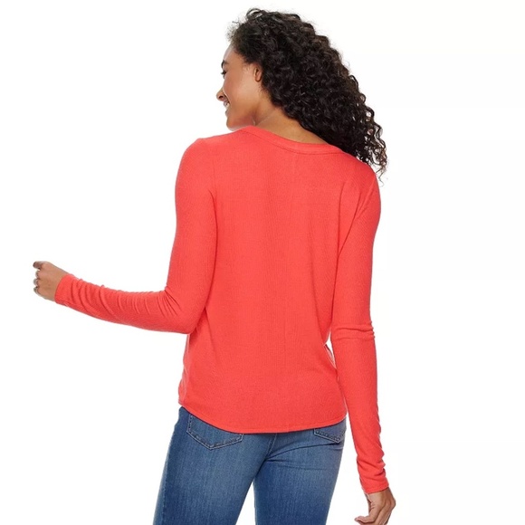 SO Kohls Sz XL Red Lounge Soft Stretch blouse Top Shirt Long Sleeves Crew Neck - Picture 6 of 6